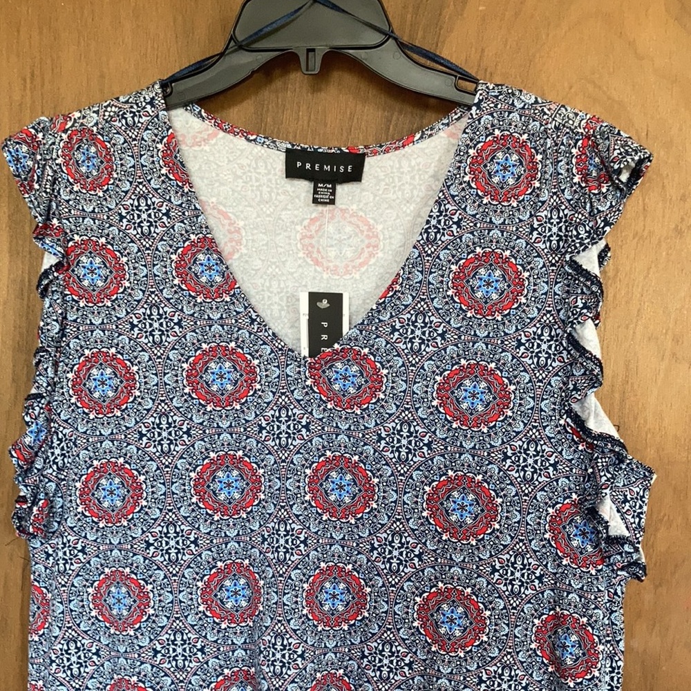 Premise top boho abstract floral print soft material casual w stretch M - Picture 4 of 17